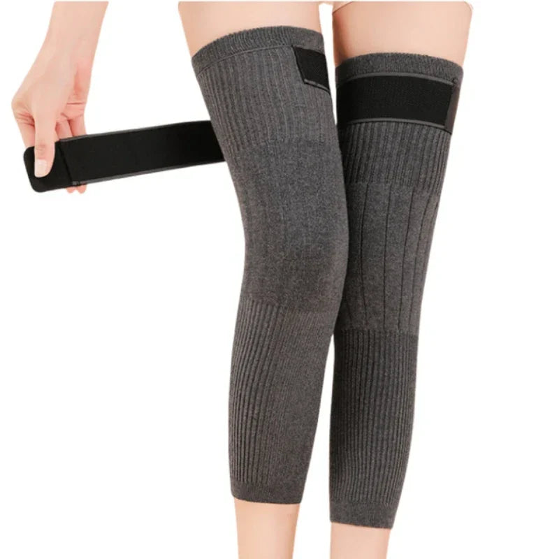 2 PCS Non-Slip Kashmiri Wool Knee Pads Leg Warmer with Strap Adjustable for Men & Women