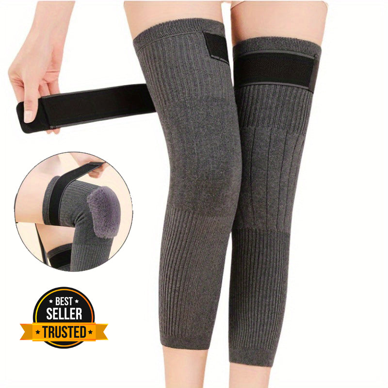 2 PCS Non-Slip Kashmiri Wool Knee Pads Leg Warmer with Strap Adjustable for Men & Women